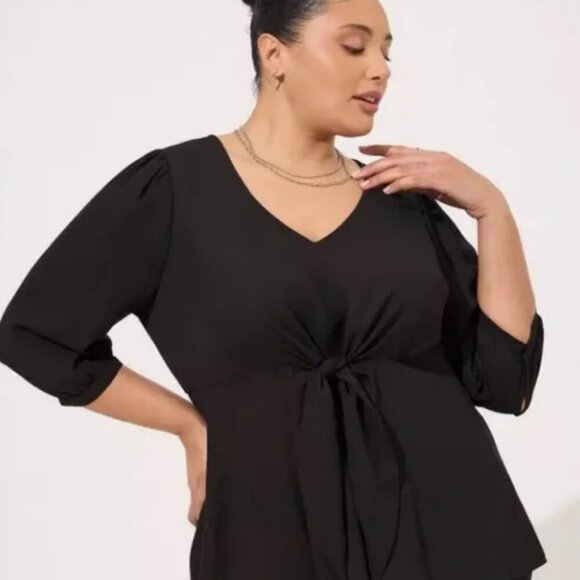 Peplum Silhouette like-new condition tie front Georgette blouse - Size 4 - Picture 2 of 4